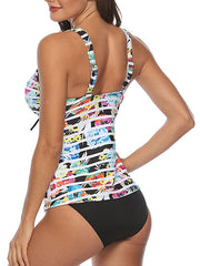 Women's Swimwear Tankini 2 Piece Plus Size Swimsuit 2 Piece Open Back Printing for Big Busts Floral Polka Dot