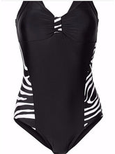 Women's Swimwear One Piece Monokini Plus Size Swimsuit Modest Swimwear Tummy Control Open Back Printing for Big Busts Zebra Print Black Blue V Wire Bathing Suits Sports Vacation Fashion