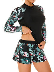 Women's Swimwear Rash Guard Diving 2 Piece Normal Swimsuit Printing High Waisted Leaves Green Blue Royal Blue Scoop Neck Bathing Suits Sports Vacation Fashion / Modern / New / Padded Bras