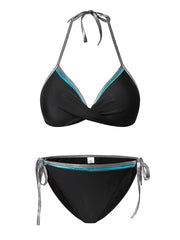 Women's Swimwear Bikini 2 Piece Normal Swimsuit Lace up Push Up Color Block Light Blue Black Light Green Fuchsia Halter Bathing Suits Sexy Casual Holiday / Sports / New / Padded Bras