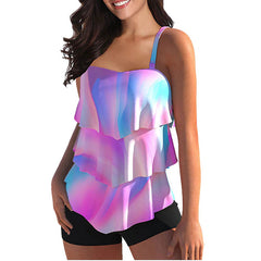 Women's Sexy Backless Tankini 2-Piece Swimsuit, Multi-Color Print, Padded Straps, Beach Vacation Wear