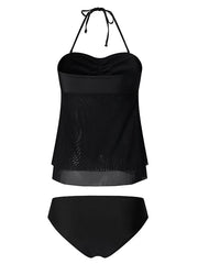 Women's Swimwear Tankini 2 Piece Normal Swimsuit High Waisted Solid Color Green Black Rosy Pink Khaki Royal Blue Padded V