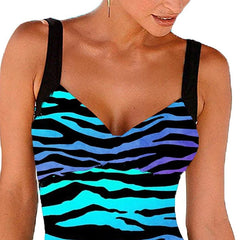 Women's Swimwear One Piece Monokini Bathing Suits Normal Swimsuit High Waisted Striped Leopard Blue Padded