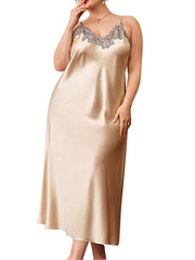 Women's Satin Maxi Dress: Casual Lace Backless Solid Color with Straps