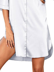 Women's Satin V-Neck Mini Sweater Dress - Casual Solid Color with Split for Home Lounge