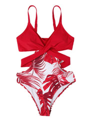 Women's Swimwear One Piece Monokini Bathing Suits trikini Normal Swimsuit Push Up High Waisted Leaf White Black Red Padded Scoop Neck Bathing Suits Sports Active Casual / Sexy / New / Vacation