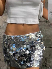 Women's Sparkly Skirt Mini Polyester Silver Skirts Sequins Sparkle