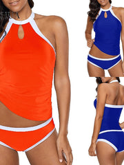 Women's Swimwear Tankini 2 Piece Normal Swimsuit 2 Piece Plain Blue Orange Tank Top Bathing Suits Sports Summer