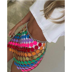Women's Sparkly Skirt Mini Polyester Silver Rainbow Skirts Sequins Shiny Metallic Shimmery Sexy Performance Party Evening One-Size