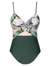 Women's Swimwear One Piece Monokini Normal Swimsuit Mesh Patchwork Printing Leaf Black Green Bodysuit Bathing Suits Sports Beach Wear Summer