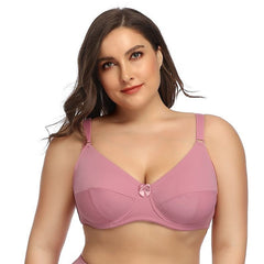 Women's Underwire Bras Full Coverage Pure Color Hook & Eye Nylon 1PC Plus Size