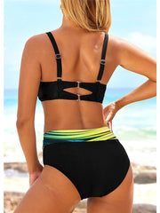 Women's Swimwear Bikini 2 Piece Plus Size Swimsuit Open Back Printing High Waisted Gradient Color Green Black Blue Gray Fuchsia Tank Top V Wire Bathing Suits Sexy Vacation Fashion / Modern / New