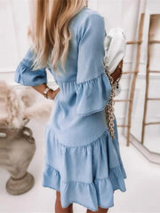 Women's Denim Midi Shirt Dress - V Neck, Half Sleeve, Casual for Summer