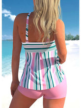 Women's Swimwear 2 Piece Plus Size Swimsuit Tummy Control Open Back Stripes / Ripples Rosy Pink Blue Strap Bathing Suits New Vacation Cute