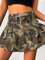 Women's A Line Cargo Skirt Mini Polyester Army Green Skirts Spring & Summer Pleated Belt Included Lined Casual Homecoming Casual Daily