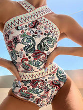 Women's Swimwear One Piece Normal Swimsuit Printing Paisley Beige Bodysuit Bathing Suits Sports Beach Wear Summer