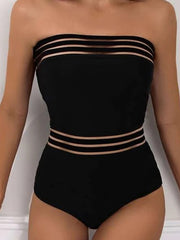 Women's Swimwear One Piece Monokini Normal Swimsuit Mesh Open Back Bandeau Solid Color Black Bandeau Padded Strapless Bathing Suits Sexy Fashion Sexy