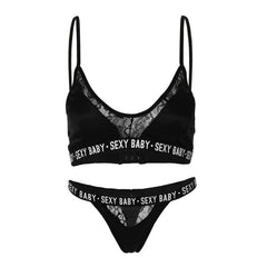 3Xl Plus Size Sexy Lingerie Set Bralette Women Bra Letter Print Lace Patchwork Women Underwear Sets Bra And Panty Set - Sheseelady