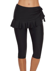 Women's Black Ruffle Swim Shorts Cover Up - Casual, Modern Swimwear for Vacation & Sports