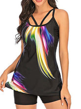 Plus Size Women's Gradient Tankini Swimsuit - Open Back, Black Camisole, Sports & Vacation Fashion