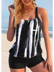 Women's Swimwear Tankini 2 Piece Plus Size Swimsuit 2 Piece Printing Leopard Floral Light Blue Black Navy Blue Blue Orange Tank Top High Neck Bathing Suits Sports Summer