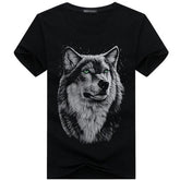3D Wolf Head Man Round Collar Short Sleeve T-Shirt - Sheseelady