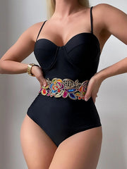 Women's Swimwear One Piece Normal Swimsuit Backless string Floral Black Strap Bathing Suits New Vacation Stylish