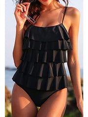 Women's Swimwear One Piece Monokini Bathing Suits Normal Swimsuit Backless Tummy Control Ruffle Pure Color Black Strap Bathing Suits New Stylish Vacation / Sexy / Modern / Spa