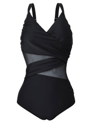 Women's Swimwear One Piece Monokini Bathing Suits Plus Size Swimsuit Pleated for Big Busts Solid Color