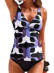 Women's Tankini 2-Piece Swimsuit V Wire Padded Bra Green Black Purple Pink Vacation Fashion Sexy Modern