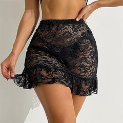 Women's Skirt Petticoat Above Knee Polyester Black Skirts Summer Lace Ruffle Fashion Summer Vacation Beach