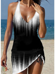 Women's Ombre Tankini Swim Dress - Modest 2-Piece Halter Swimsuit for Beach & Vacation