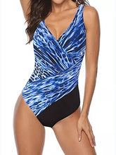 Women's High Waisted Blue Monokini Swimsuit - Padded V Wire, Color Block, Sexy Sports Vacation