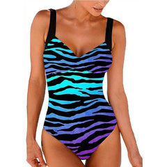 Women's Swimwear One Piece Monokini Bathing Suits Normal Swimsuit High Waisted Striped Leopard Blue Padded
