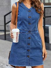 Women's Denim Mini Dress - Sleeveless V-Neck with Pockets for Summer