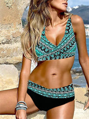 Women's Swimwear Tankini 2 Piece Plus Size Swimsuit Open Back Printing Geometic Blue Orange Halter V Wire Bathing Suits Sexy Vacation Fashion