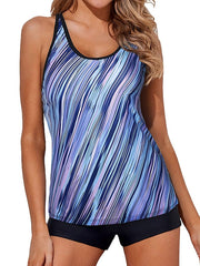 Women's Swimwear Tankini 2 Piece Normal Swimsuit 2 Piece Printing Striped Top Bathing Suits Sports Beach Wear Summer