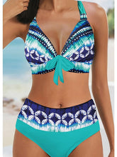 Women's Swimwear Bikini 2 Piece Plus Size Swimsuit Backless 2 Piece Printing Bowknot White Blue Halter V Wire Bathing Suits New Stylish Vacation / Sexy / Padded Bras