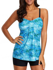 Women's Swimwear Tankini 2 Piece Normal Swimsuit 2 Piece Printing Graphic Blue Tank Top Bathing Suits Sports Summer