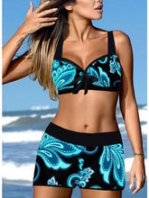 Women's Swimwear Bikini 2 Piece Plus Size Swimsuit Open Back Printing for Big Busts Blue Halter V Wire Bathing Suits New Vacation Fashion / Modern / Padded Bras