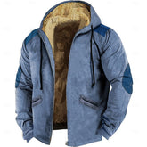 Men's Vintage Full Zip Hoodie - Fuzzy Sherpa Fleece Jacket with Drawstring & Zipper Closure - Stylish Long Sleeve Casual Wear for Fall & Winter
