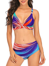 Women's Swimwear Bikini 2 Piece Plus Size Swimsuit Open Back for Big Busts Print Striped Blue Camisole Strap Bathing Suits New Vacation Sexy / Modern / Padded Bras