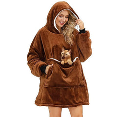 Women's Pajamas Nightgown Wearable Blanket Hoodie Fleece Warm Cartoon Star Long Sleeve Pocket