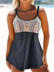 Women's Swimwear Tankini 2 Piece Normal Swimsuit 2 Piece Open Back Printing Geometic Dark Gray Padded Scoop Neck Bathing Suits New Casual Vacation / Sexy / Modern / Strap / Padded Bras / Strap