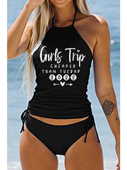 Women's Swimwear Tankini 2 Piece Plus Size Swimsuit Backless Ruched Print Butterfly Dandelion White Black Dark Gray Red Navy Blue Bathing Suits New Sporty Casual / Vacation / Modern / Letter