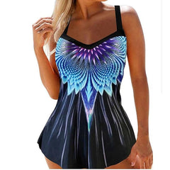 spot european and american new sexy gradient feather print folds new foreign trade bikini split swimsuit
