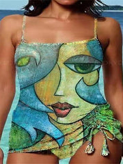 Women's Swimwear Tankini 2 Piece Normal Swimsuit 2 Piece Printing Graphic Green Tank Top Bathing Suits Sports Beach Wear Summer