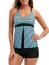 Plus Size Women's Geometric Tankini Swimsuit - Open Back, V Wire, Multi-Color