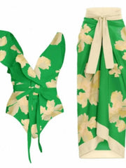 Women's Swimwear One Piece Beach Bottom Normal Swimsuit 2 Piece Printing Floral Green Bodysuit Bathing Suits Sports Beach Wear Summer
