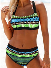 Women's Swimwear Bikini 2 Piece Normal Swimsuit High Waisted Striped Print Green Padded Bathing Suits Sports Vacation Sexy / New